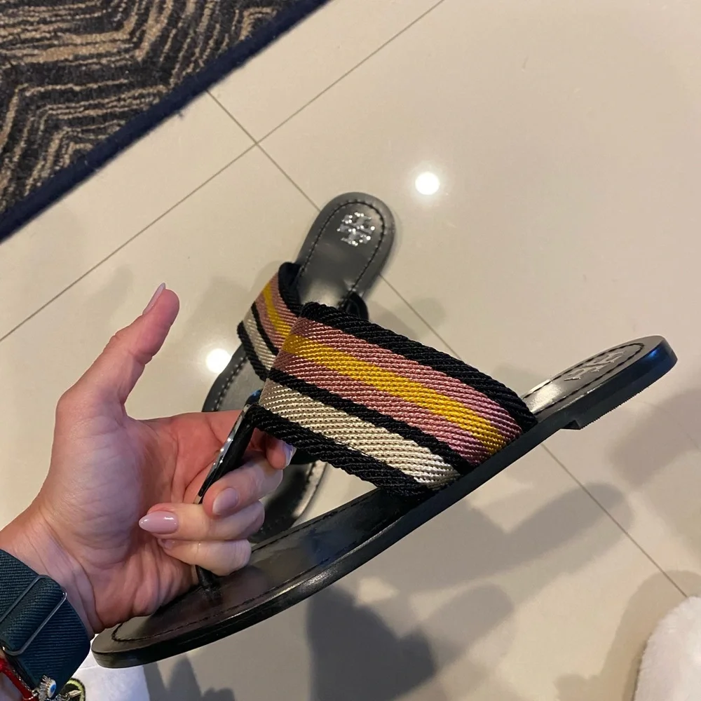 Tory Burch Black Sandals with Multicolor Straps - Picture 3 of 6